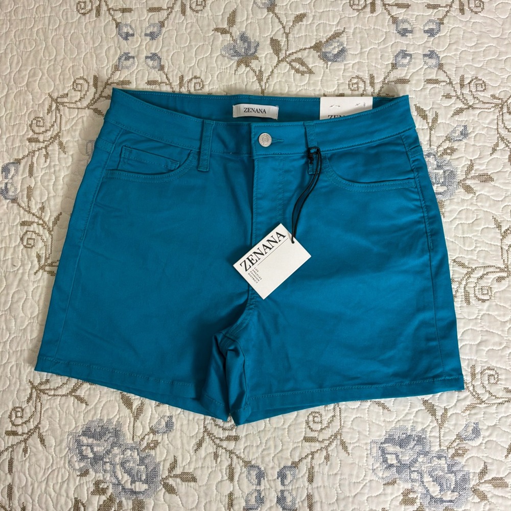 Zenana Shorts Womens Large Teal NWT Stretch Twill Five Pocket